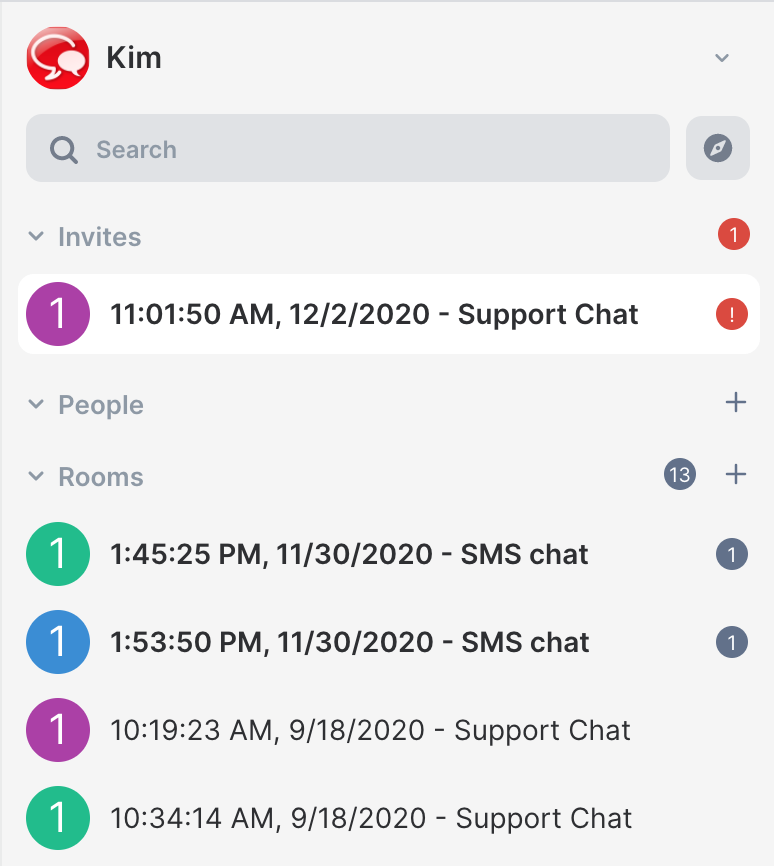 Screenshot of the facilitators' chat invitations